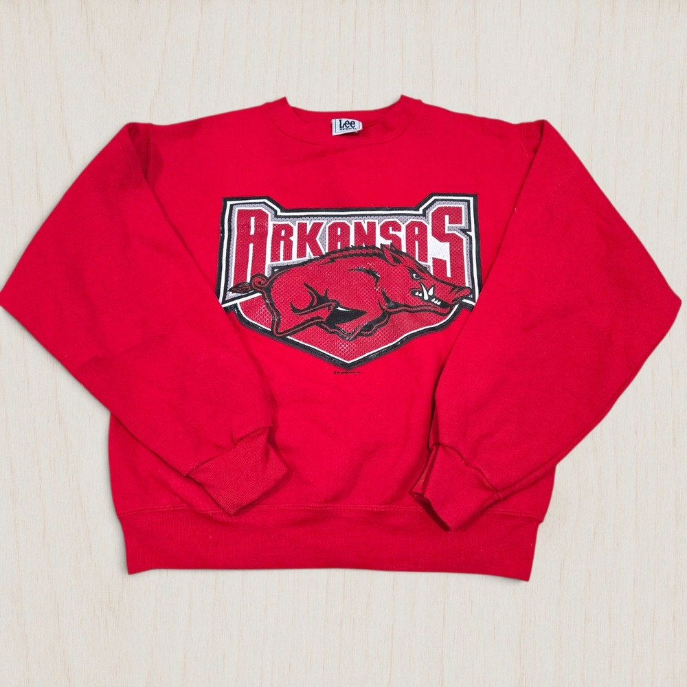 Vintage Lee Sport Arkansas Razorbacks Kids L Sweatshirt Red Crewneck Pullover